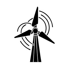 Wind Turbine Icon in Black and White, Renewable Energy Symbol