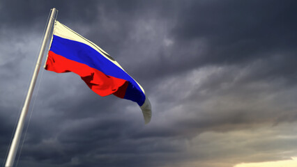 pretty Russia flag on heavy dark clouds backdrop - abstract 3D rendering
