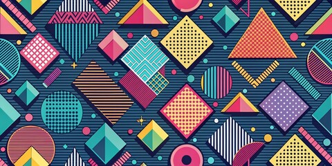 Obraz premium Geometric Abstract Pattern with Bold Colors and Shapes, 80s, Retro, Design