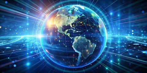 Obraz premium Global Network, Earth, Grid, Blue, Technology