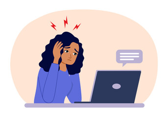 Tired or exhausted woman at office. Stressful work, Stress at workplace. Busy business woman, project failure and workaholic vector illustration.