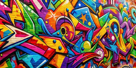 Fototapeta premium Urban Art Explosion Vibrant Spray Paint on Brick Wall, street art, graffiti, abstract art