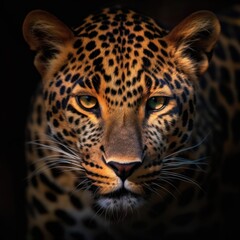 Naklejka premium Leopard's Intense Gaze in the Shadows