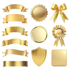 PNG Gold ribbon badge element set, transparent background