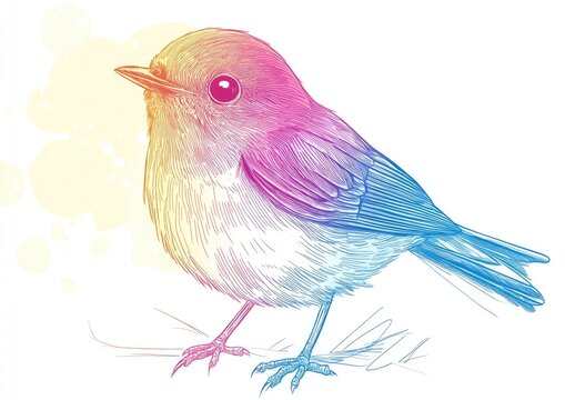 recommend clip art: Line art illustration featuring a rainbow gradient design depicting a cartoon bluebird