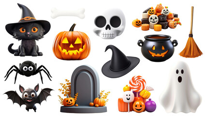 PNG 3d Halloween decoration set, transparent background