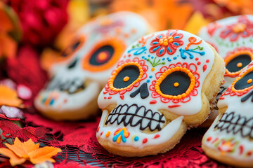 Fototapeta premium Traditional Mexican skull-shaped cookies for the Day of the Dead