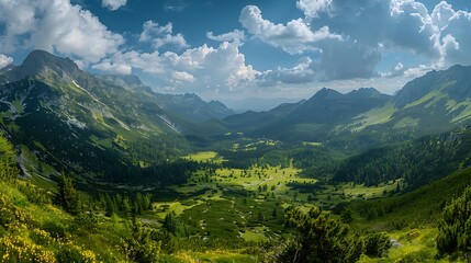 Gorgeous panorama of a valley covered with mountains