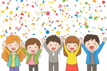 Fototapeta premium Cheerful Children Celebrating with Confetti.