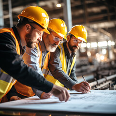 Proyecto de construcción e ingenieros revisando el diseño. Formacion profesional de arquitectos,ingenieros y aparejadores de la construccion. Estudios universitarios del sector inmobiliario.