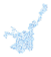 Ishigaki Dot Map. Island Digital Style Shape. Ishigaki vector image. Island shape blue circular dots. Vibrant vector illustration.