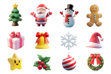 PNG 3D christmas element set, transparent background