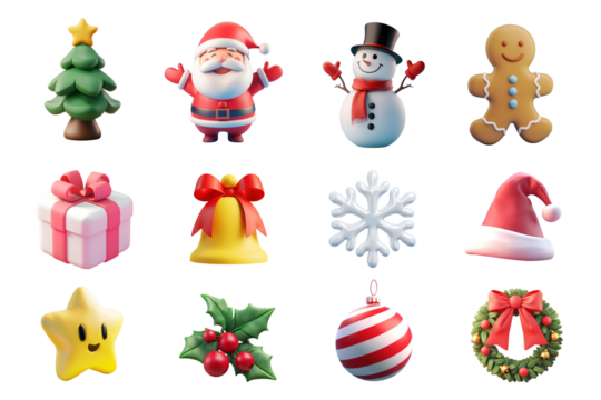 PNG 3D christmas element set, transparent background