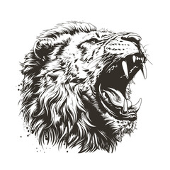 Roaring Lion Head Monochrome Grunge Vector Illustration