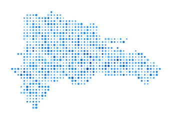 Obraz premium Dominicana Dot Map. Country Digital Style Shape. Dominicana vector image. Country shape blue circular dots. Creative vector illustration.