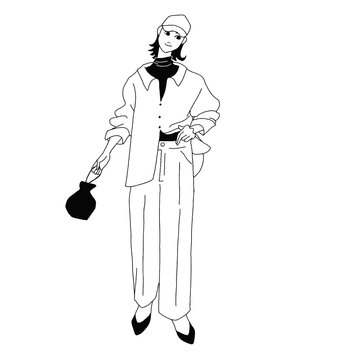 recommend clip art: おしゃれな女性のベクター線画