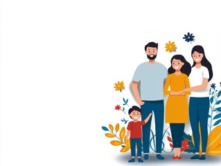 Affordable care plan enrollment, diverse families, flat design illustration