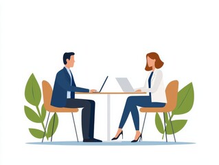 Health plan advisor, explaining coverage to a couple, flat design illustration