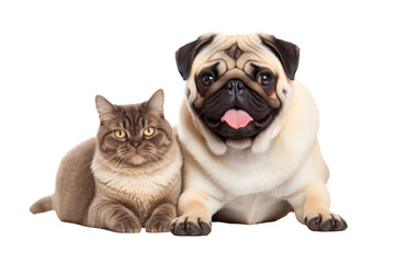 Obraz premium dog and cat happy isolated on white.