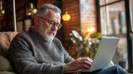 Senior Man Using Laptop