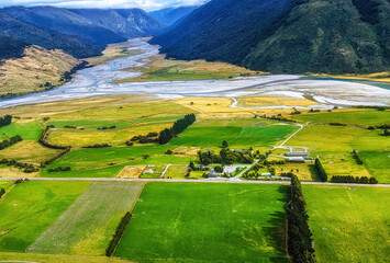 Makarora River into Wanaka Lake, New Zealand