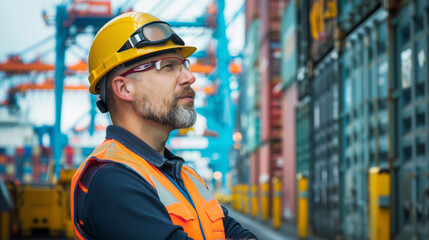A logistics coordinator overseeing container loading operations at a dockyard