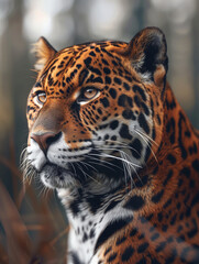 Obraz premium Jaguar in Tropical Forest, Panthera onca, Wild Predator Portrait