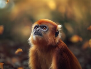 Fototapeta premium Primate Close Up, Javan Langur, Ebony Leaf Monkey Portrait