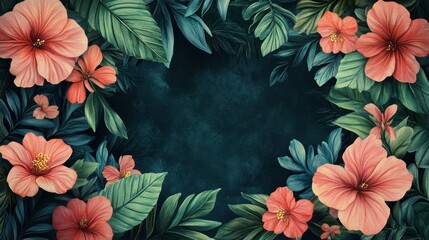 floral postcard design, stunning floral border with vivid flowers and foliage, ideal for a postcard design mockup template