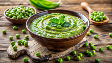 Pea puree in a brown plate