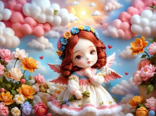 Fototapeta premium little girl in a wreath of flowers