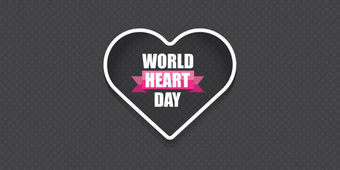World Heart Day horizontal banner or background with heart isolated on grey background. World heart day poster
