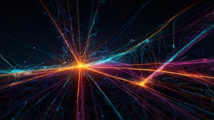 Pulsating neon lines forming intricate, abstract webs.
