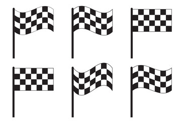 Racing flag icon, vector set. Racing, sports flag with checkered flag illustration. Checkered flag for car racing, Race flag, sports. Checkered racing flags isolated. Vector illustration