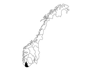 Obraz premium Map of vest agder County in Norway country on white background. single County map highlighted by black colour on Norway map. Norwegian, NOR