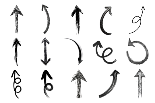 PNG black doodle arrow element set, transparent background