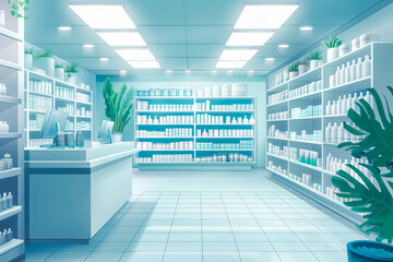 Interior of empty modern pharmacy, Pharmacy shop background.