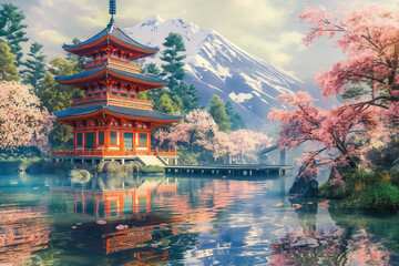 Obraz premium japanese temple in spring. Japanese culture concept.
