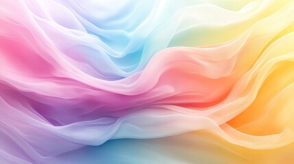 Obraz premium Colorful Abstract Background with Flowing Pastel Fabric-Like Waves in Soft Gradient Hues of Pink, Blue, and Yellow