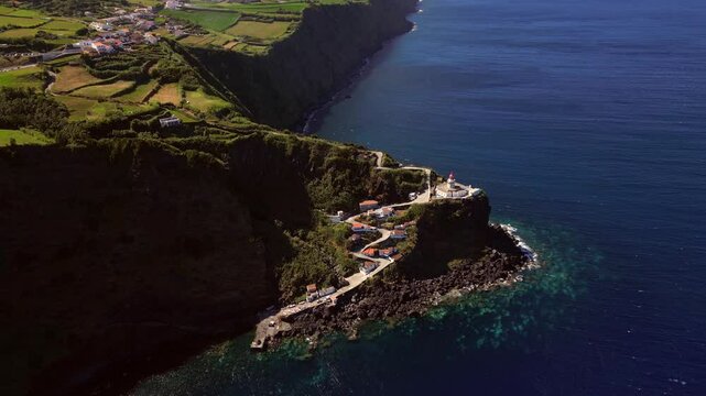 Farol do Arnel Light house Sao Miguel Azores Portugal drone