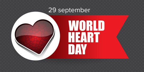World Heart Day horizontal banner or background with heart isolated on grey background. World heart day poster
