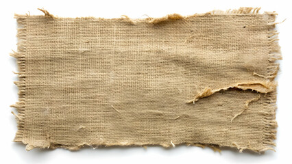 Brown burlap fabric with frayed edges and visible weave, ideal for rustic design projects.
Coarse hessian fabric swatch, perfect for crafting or industrial 