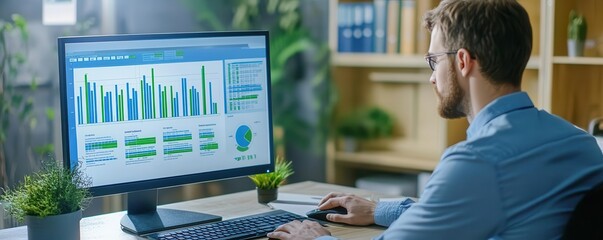 Energy consultant analyzing building performance on a computer, business energy efficiency audit, Energy Efficiency Audit