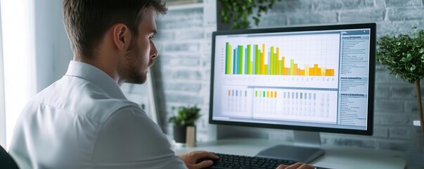 Energy consultant analyzing building performance on a computer, business energy efficiency audit, Energy Efficiency Audit