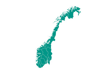 Colored Norway Country administrative map. regions map of Norway, blank Map, empty map of Norway, Norge, noreg, counties outline map