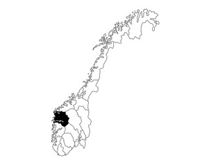 Fototapeta premium Map of sogn og fjordane County in Norway country on white background. single County map highlighted by black colour on Norway map. Norwegian, NOR