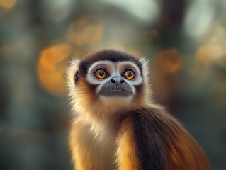 Obraz premium Night Monkey, Owl Monkey, Douroucouli Close Up, Wild Primate in Forest