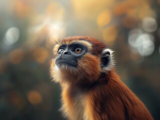 Fototapeta premium Portrait of Titi Monkey, Callicebus species, in a tropical rainforest setting