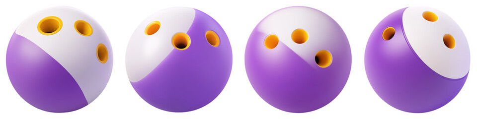 Various Styled Bowling Ball Icons For Sports Equipment And Leisure Activities, Isolated On Transparent Png Background. Generative Ai  