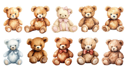 Fototapeta premium PNG teddy bear watercolor element set, transparent background